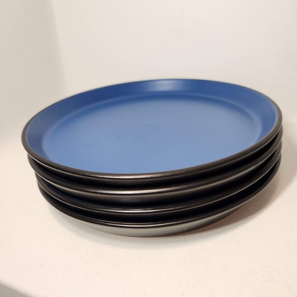 NEW Stone Lain 4 Piece Stoneware Salad Plate Replacement Set Blue and Black 7.5" - Picture 6 of 7